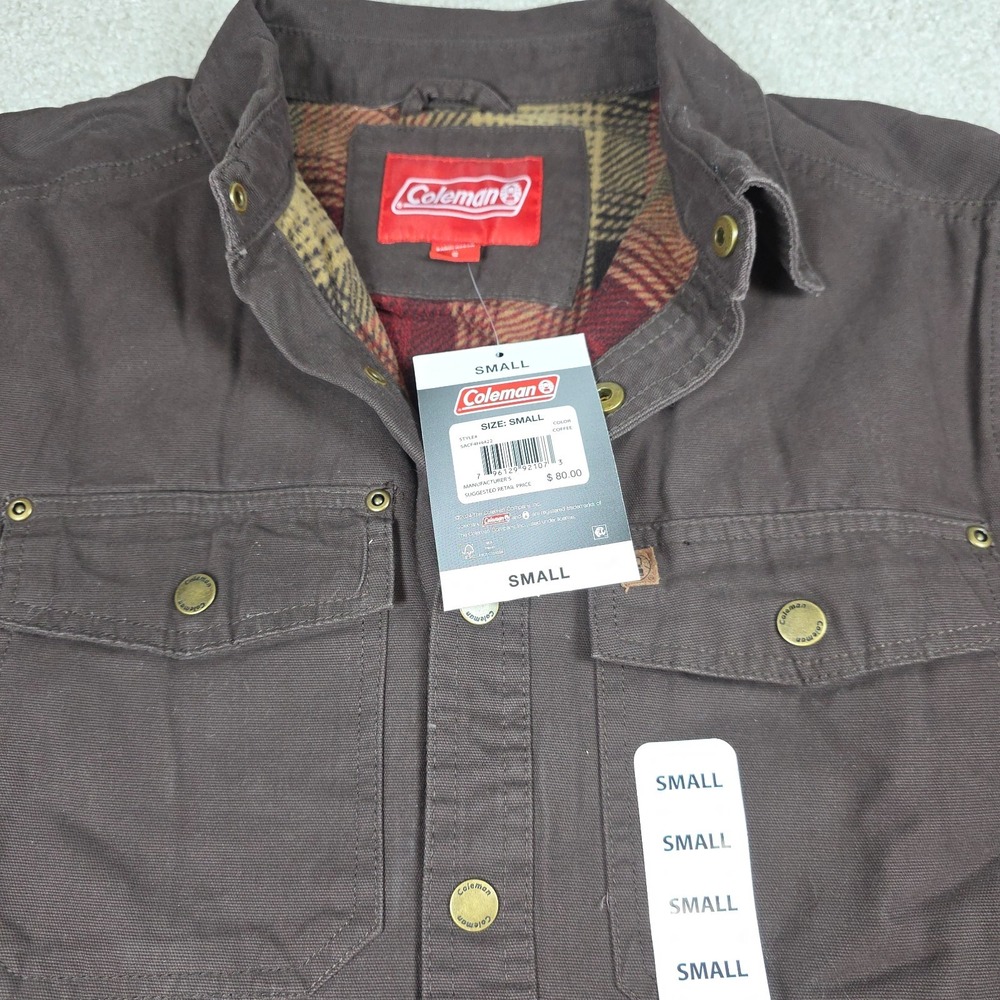 Coleman Jacket Shirt Mens S Coffee Brown Plaid Fleece Lined Long Sleeve NWT